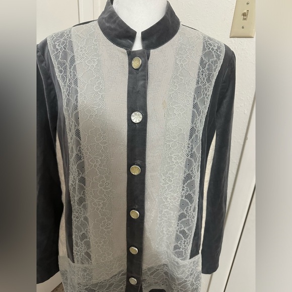 Chico’s Silver Treasure Artisan Duster Grey Lace Long Button Up Jacket S… - Picture 6 of 13